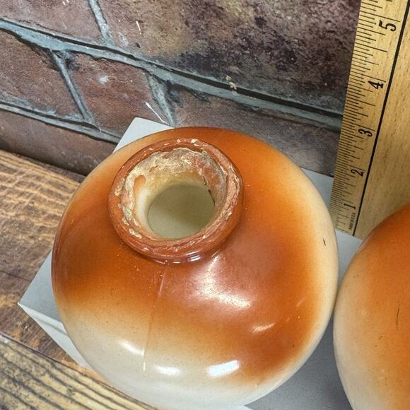 Set of 2 Antique 1900-1920's Fostoria Milk Glass Bulbous Vases Hand-Painted Rose - Picture 9 of 11